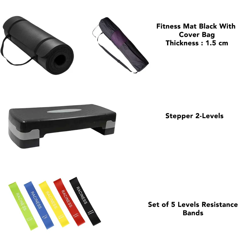 FitCore Essentials Pack ( Mat + Stepper + 5 Resistance Bands )