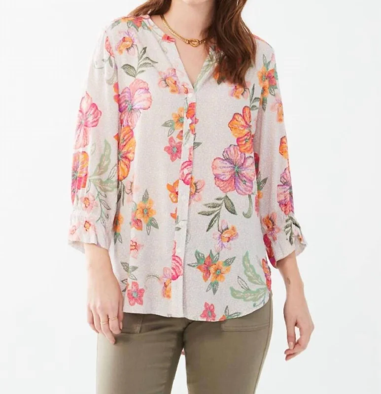 3/4 Sleeve Floral Top In Multi