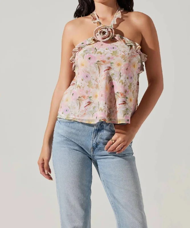 Alix Rosette Top In Pink Floral