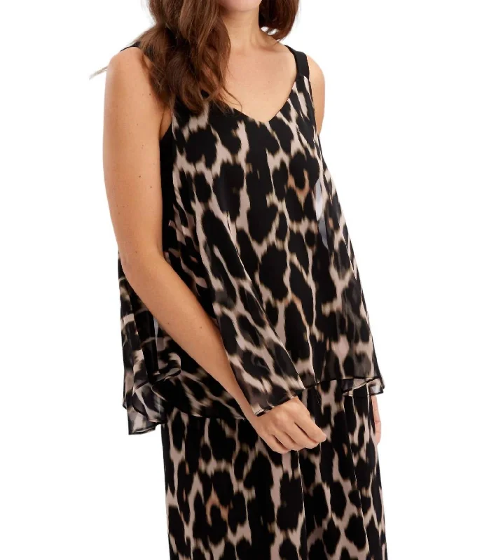 Animal Print Top In Black/blush