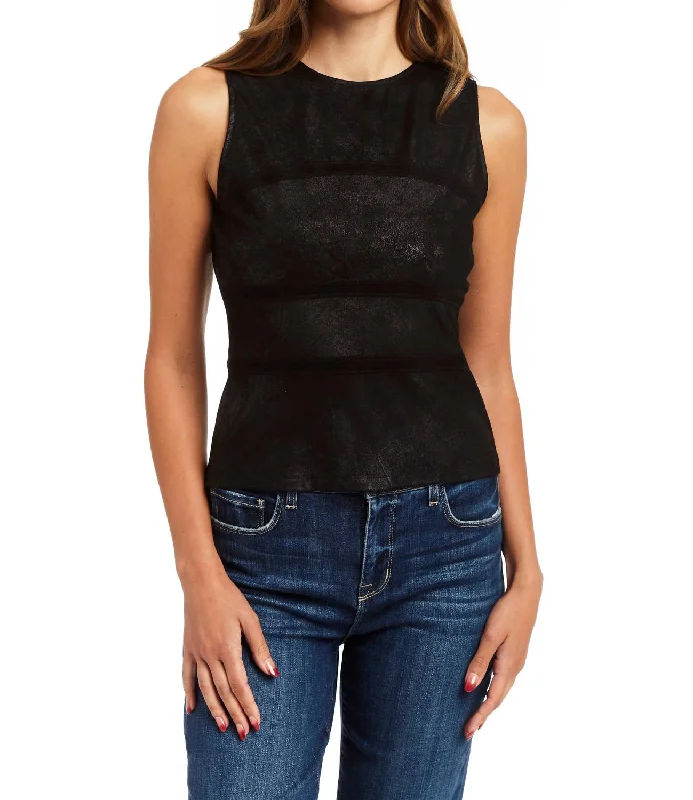 Ash Seamed Faux Sudede Top In Black