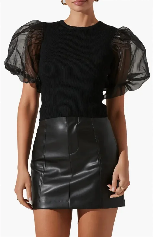 Avery Organza Puff Sleeve Top In Black