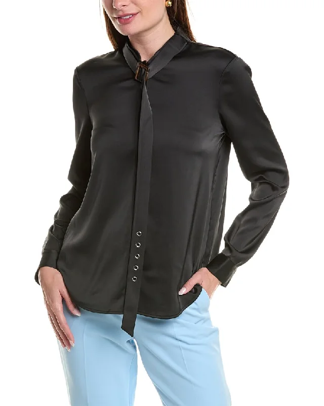 BCBGMAXAZRIA Belted Collar Satin Top