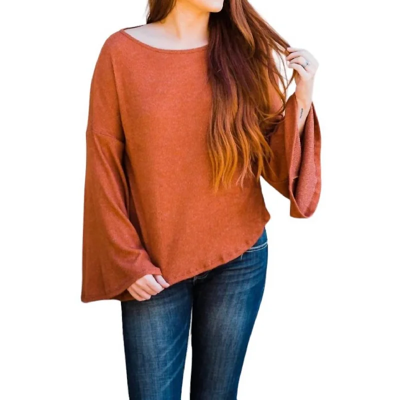 Bell Sleeve Top In Brick