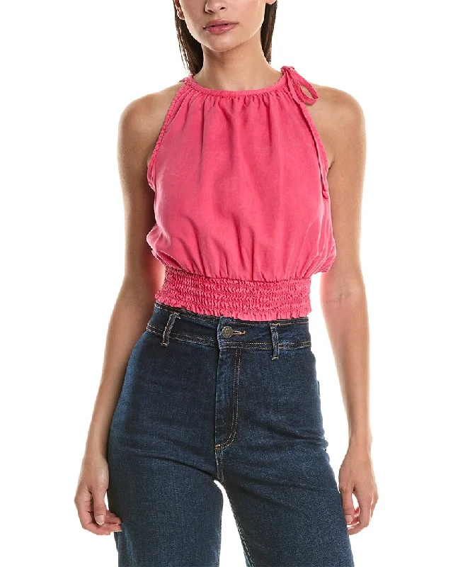 Bella Dahl Smocked Waist Tie Neck Top