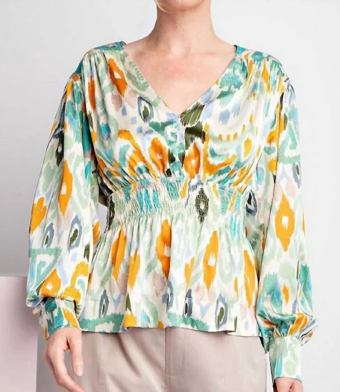 Bishop Sleeve Blouse In Green