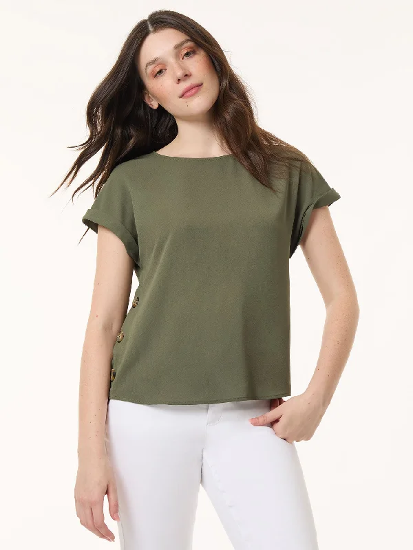 Button Detail Blouse, Jasper Crepe