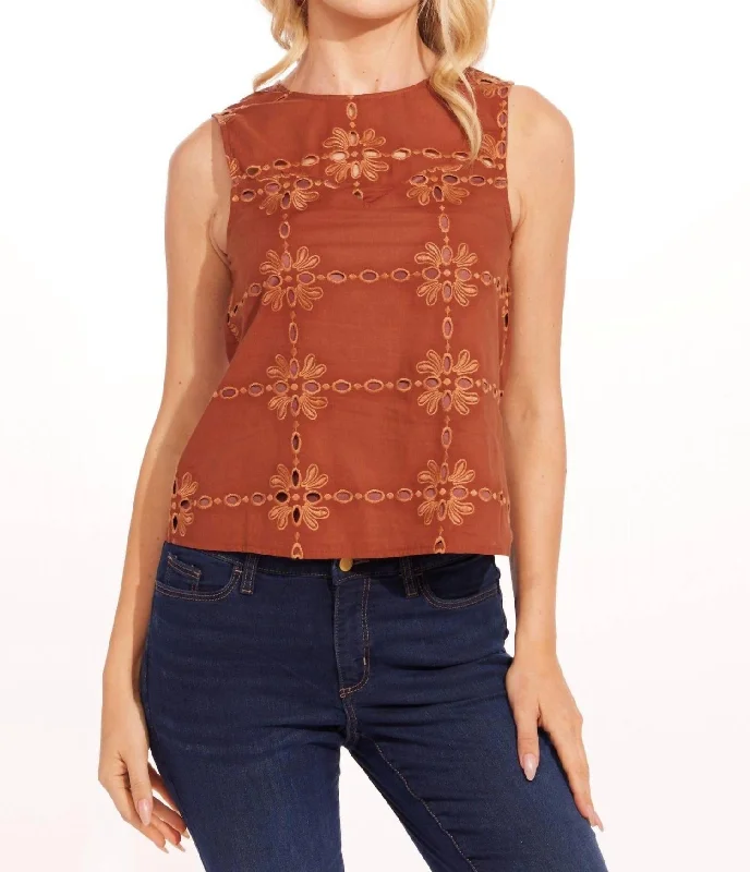 Carrie Cotton Eyelet Top In Sedona