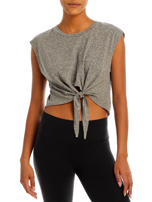 Carrie Womens Crewneck Tie Front Cropped