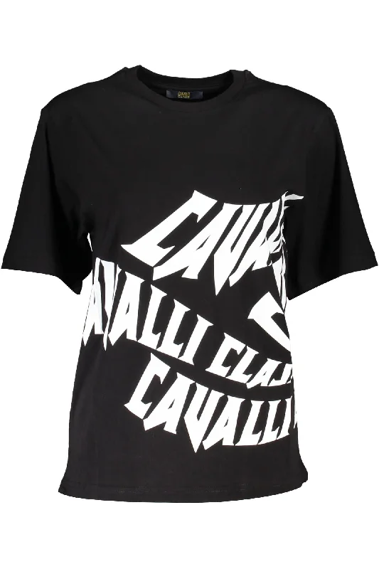 Cavalli Class Elegant Print Logo Tee with Round Women's Neckline