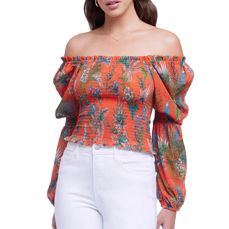 Cece Top In Orange Multi Parrot