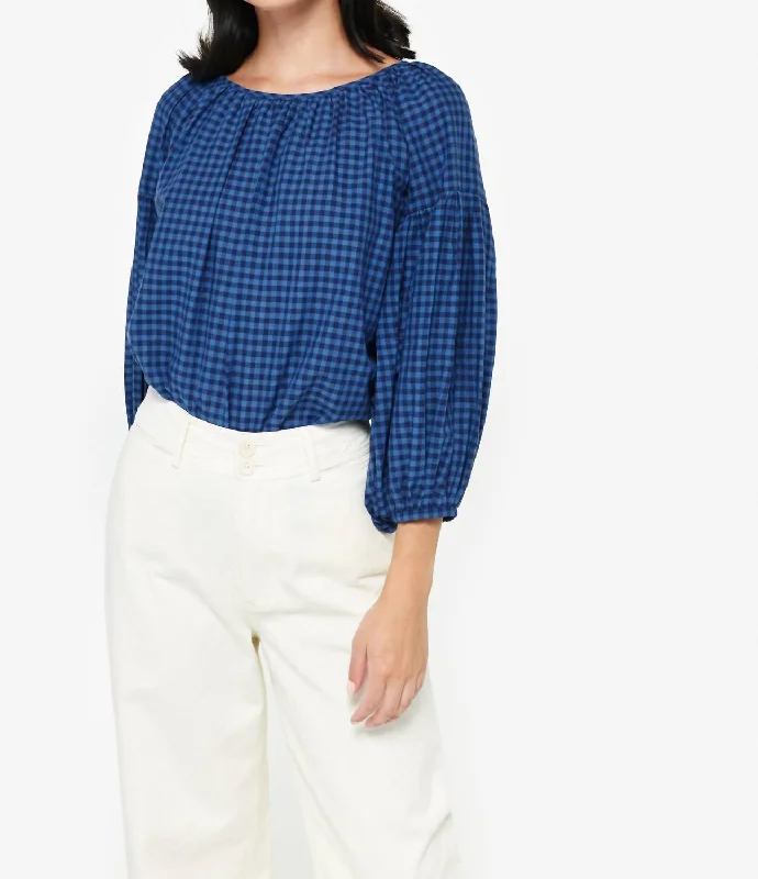 Chandini Top In Woven Blue Plaid