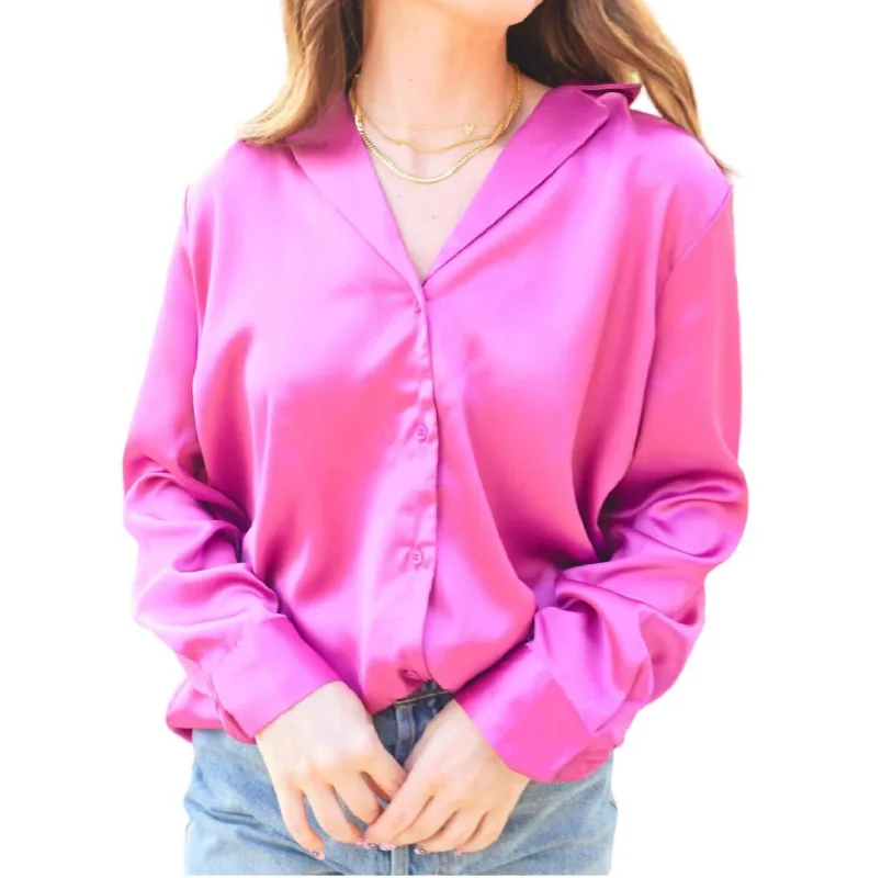 Classic Satin Shirt In Fuchsia