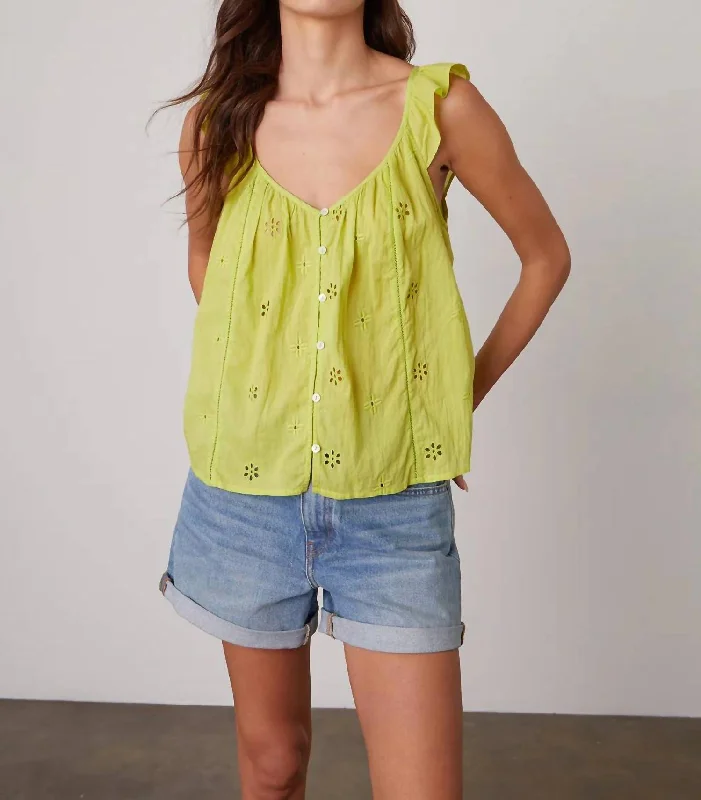 Coco Cotton Eyelet Top In Lime