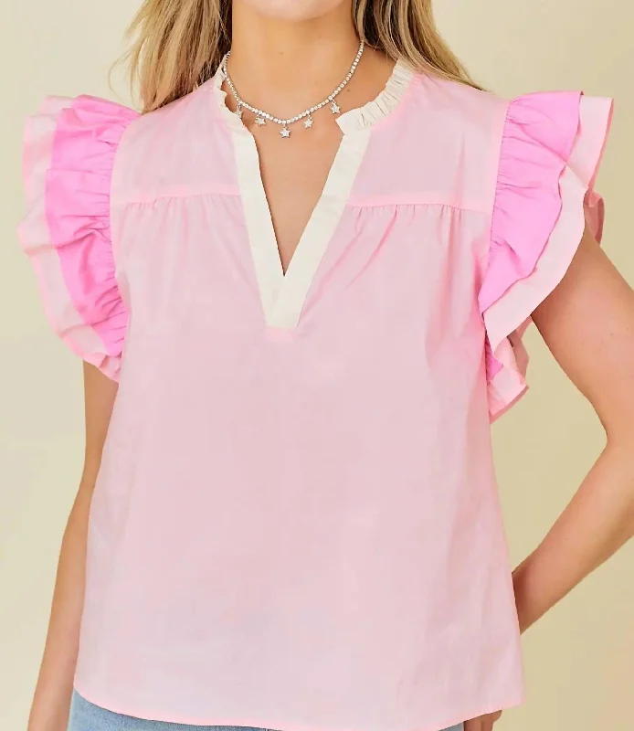 Color Block Casual Top In Pink