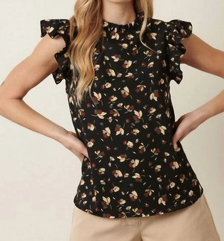 Continental Flowers Ruffle Blouse In Black