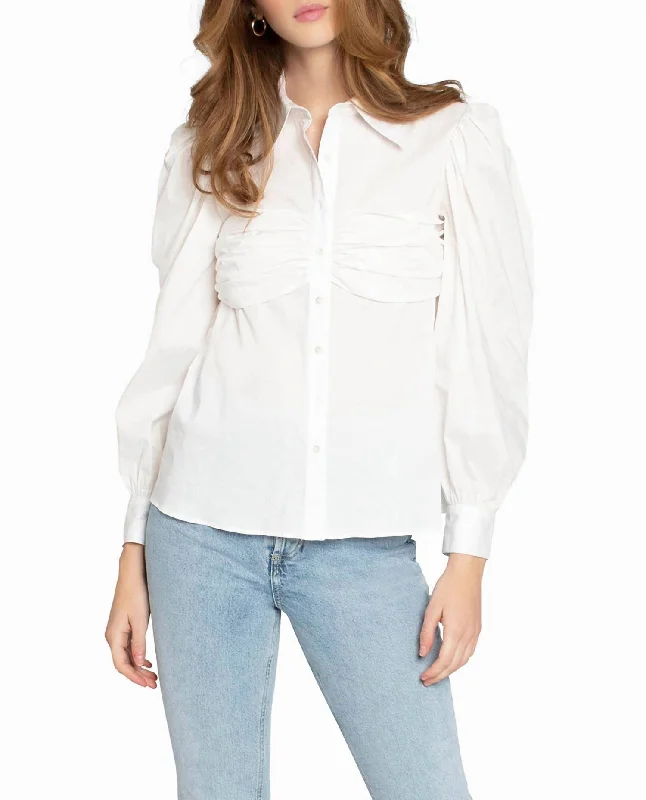 Cotton Poplin Button Down Top In White