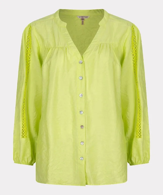 Crinkle Lace Blouse In Lime