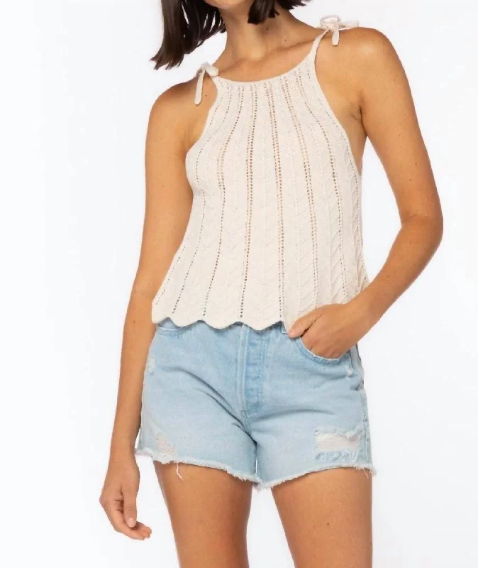 Crochet Knit Halter Top In Ivory