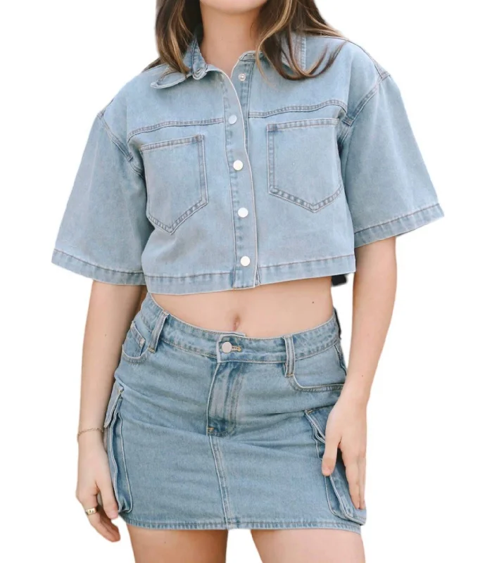 Cropped Button Up Shirt In Denim