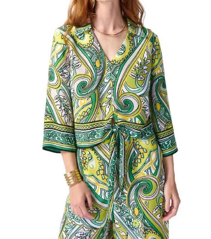 Cropped Paisley Blouse In Vanilla/multi