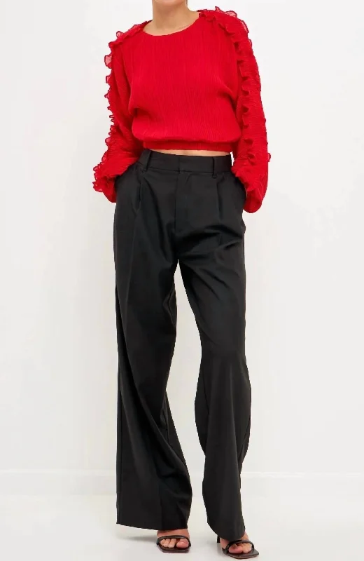 Cropped Pliss Blouse In Red