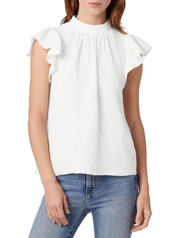 Daisy Womens Picot Trim Gauze Blouse