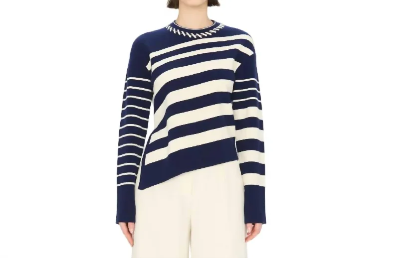 Dale Crewneck Pullover Top In Midnight Stripe