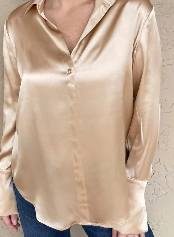 Daria French Cuff Silk Blouse In Champagne