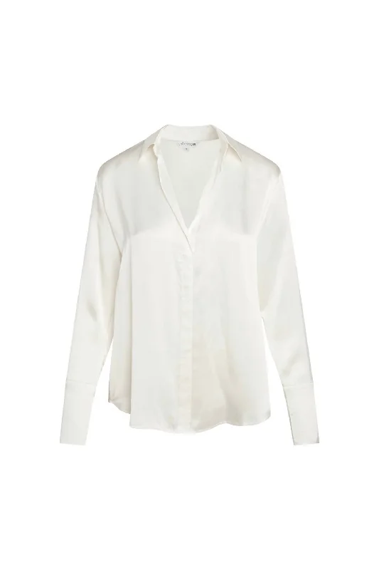 Daria French Cuff Silk Blouse In White