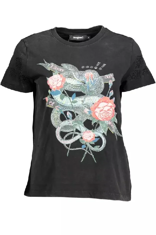 Desigual Chic  Printed Tee with Unique Women's Embellishments