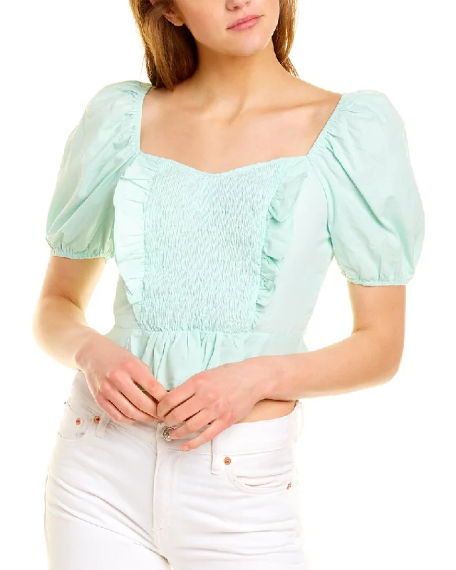 DESTINAIRE Smocked Ruffle Top