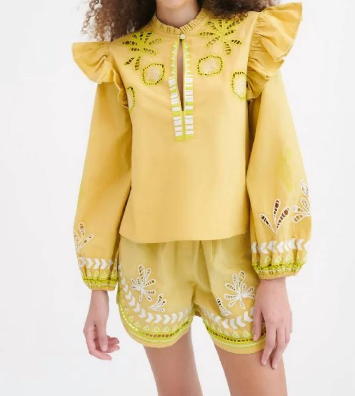 Dilli Embroidered Blouse In Soumy Olive