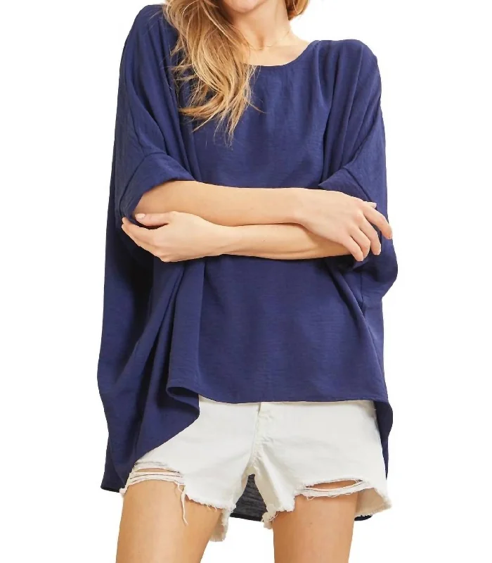 Dolman Sleeve Poncho Style Top In Navy