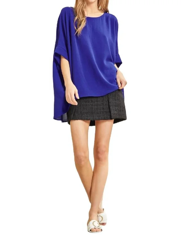 Dolman Sleeve Poncho Style Top In Royal Blue