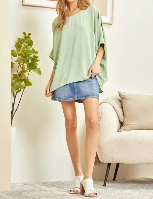 Dolman Sleeve Poncho Style Top In Sage