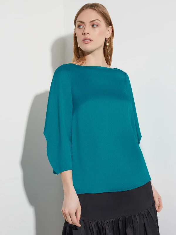 Draped Sleeve Crepe de Chine Blouse