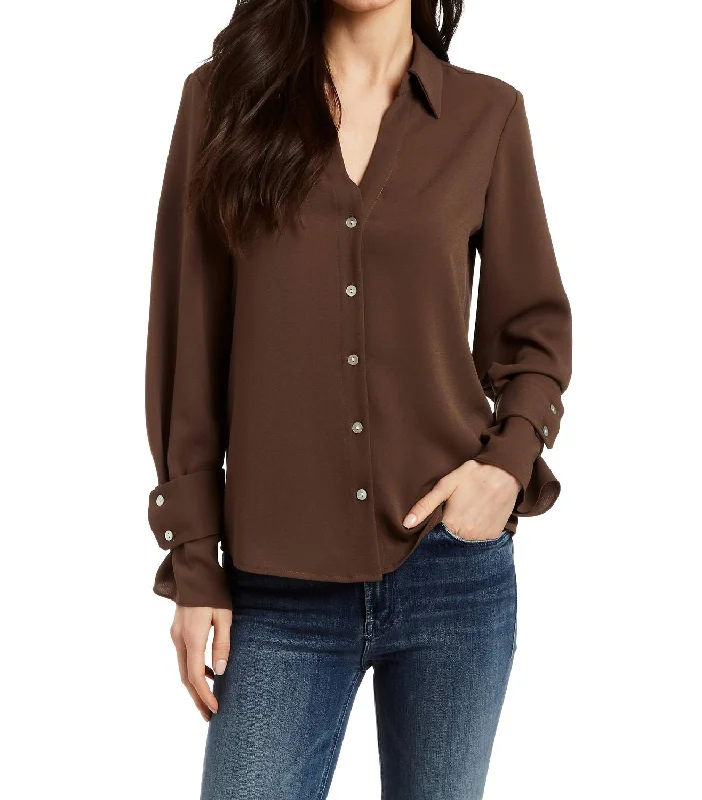 Drew Marlene Cuff Detail Blouse In Mocha