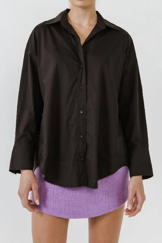 Drop Placket Collared Shirt In Black