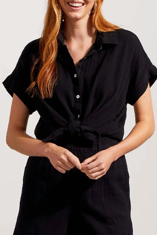 Drop Shoulder High Low Shirt In Black