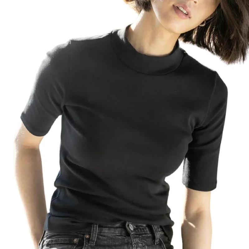 Elbow Sleeve Mock Neck In Black