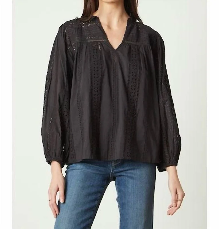 Embroidered Cotton Jordyn Blouse In Black