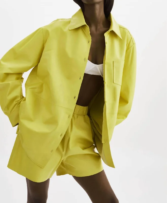 Estelle Leather Oversized Shirt In Dopamine Yellow