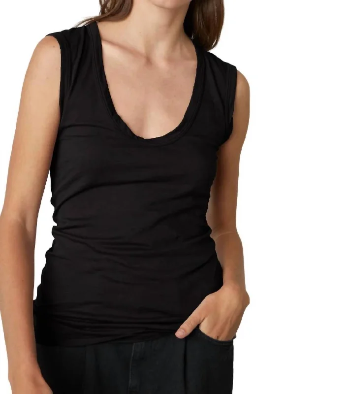 Estina Cotton Gauze Scoop Neck Tank Top In Black