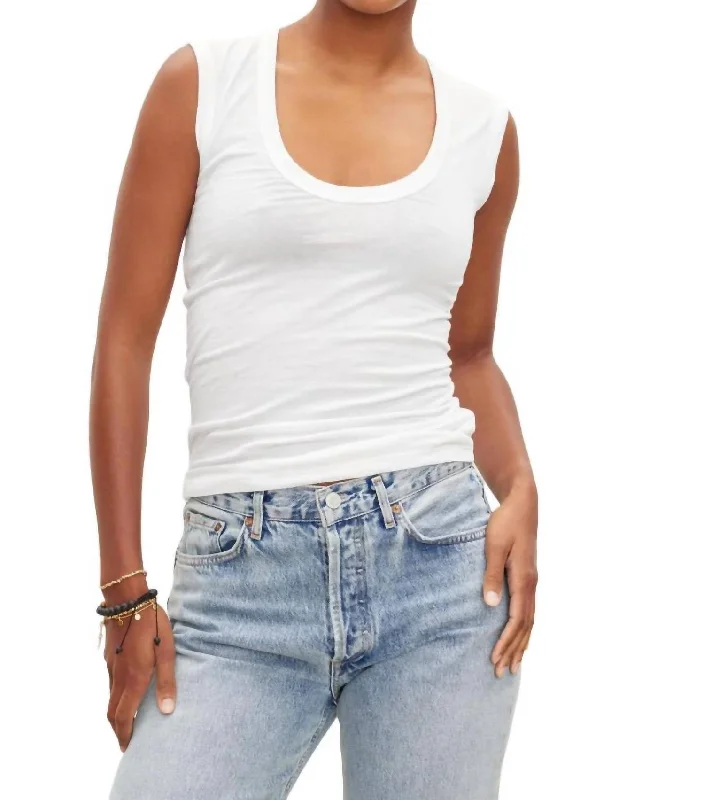 Estina Cotton Gauze Scoop Neck Tank Top In White