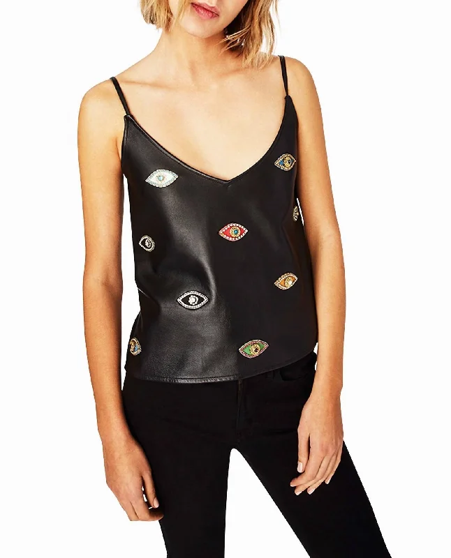 Evil Eye Embellishment V Neck Tank Top In Black Embellished Evil Eye