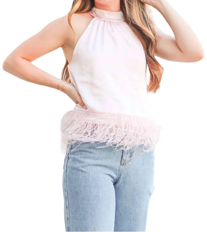 Feather Trim Top In Pastel Pink