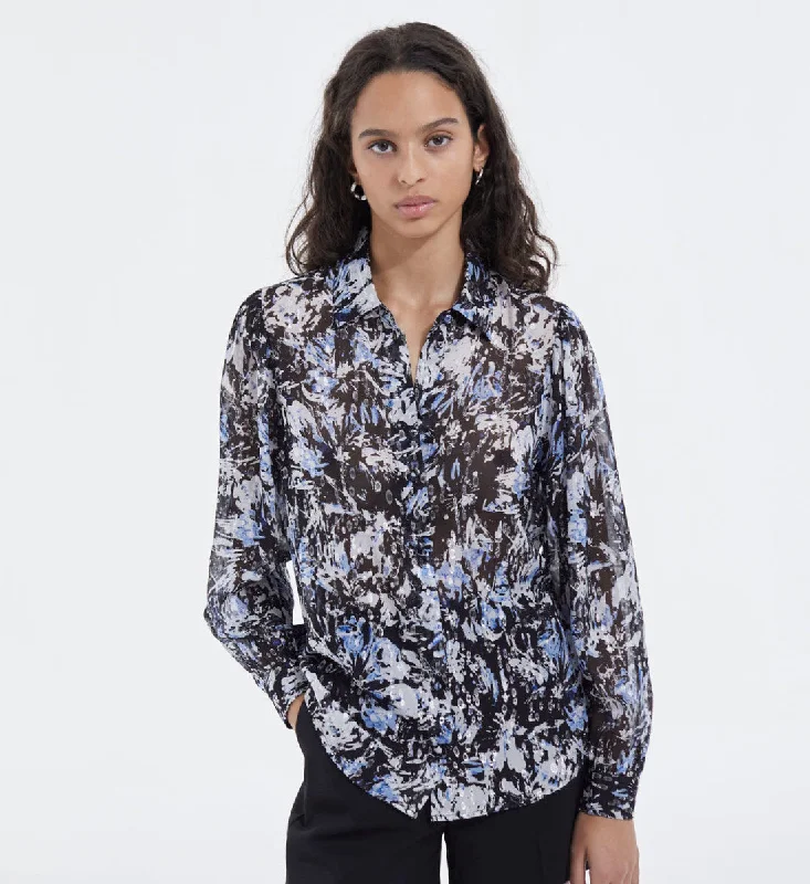 Fitted Blue And White Patterned Shirt