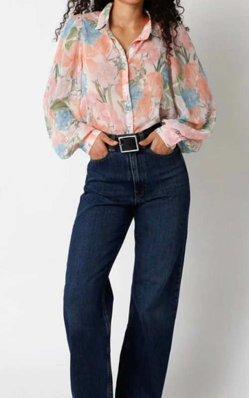 Floral Button Down Blouse In Pink