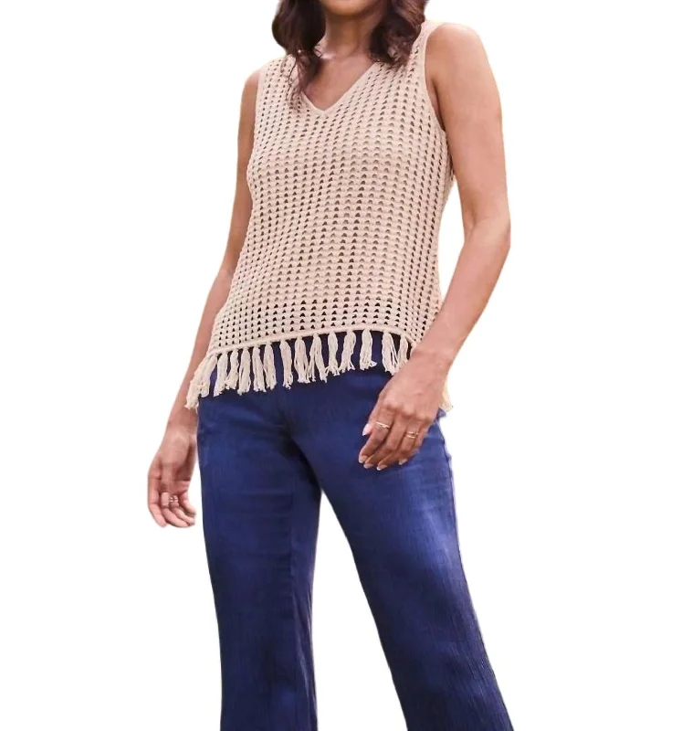 Fringe Tank Top In Raffia